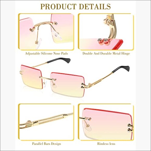Metal Frameless Rectangle Y2K Sunglasses, 16 Pairs Vintage Retro Style main image 6